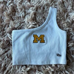 White Crop Top with Yellow M Logo